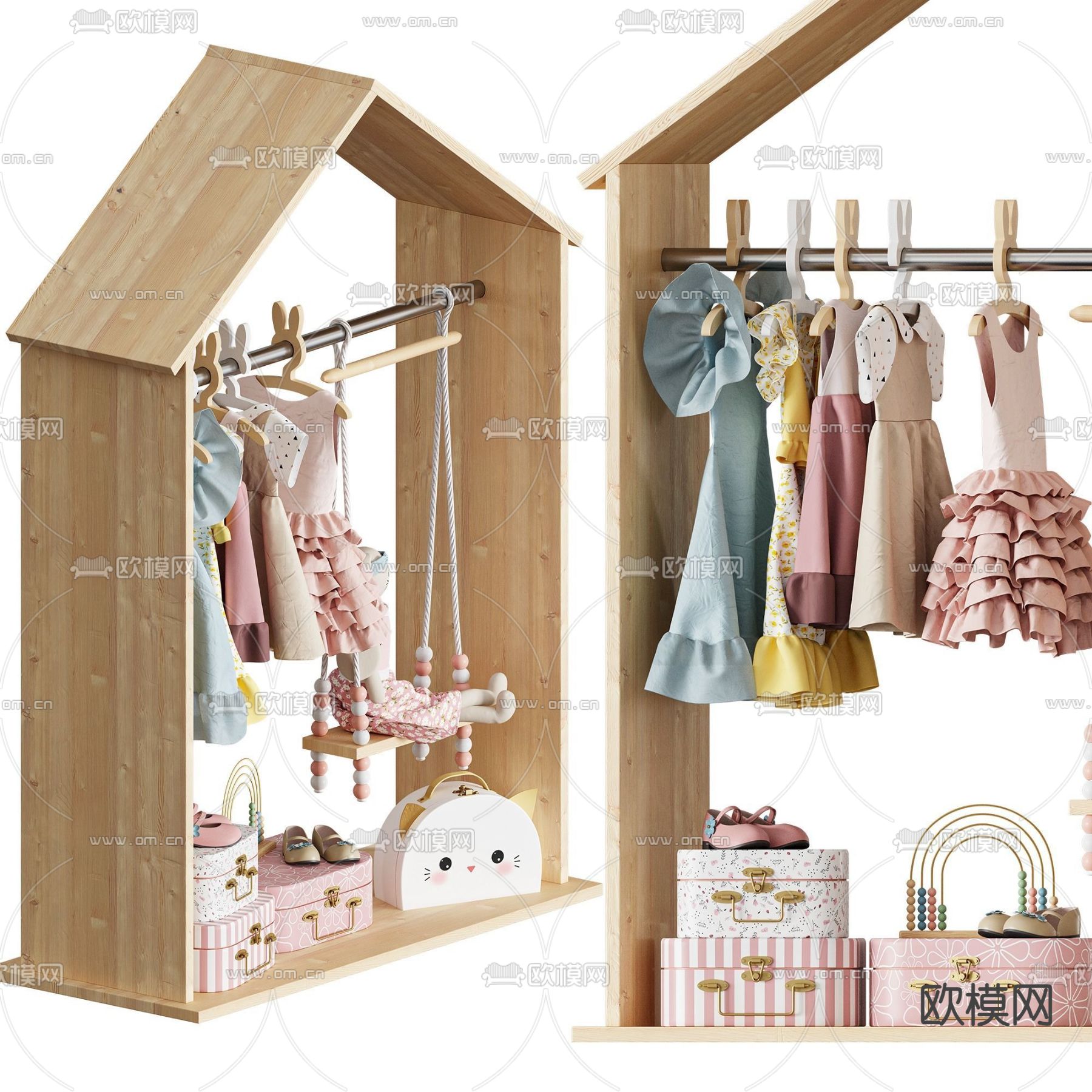 北欧儿童衣柜 挂衣架su模型下载（渲染图3）