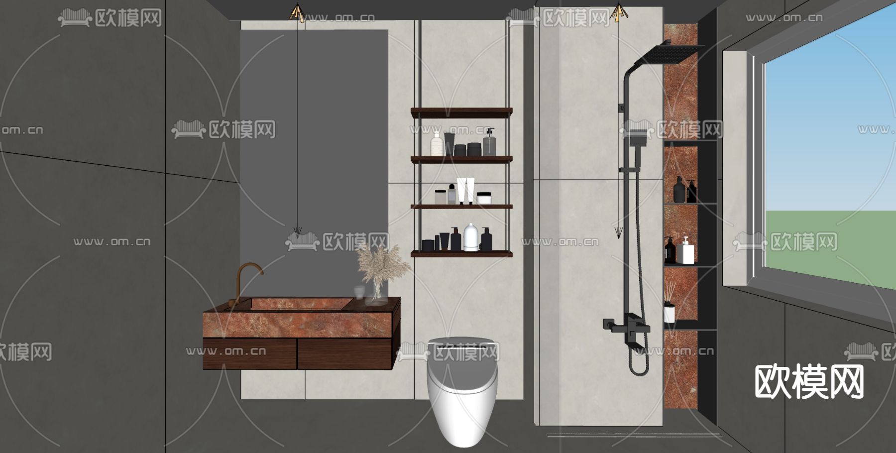 侘寂卫生间su模型下载（渲染图2）