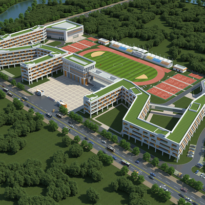  现代学校鸟瞰su模型 