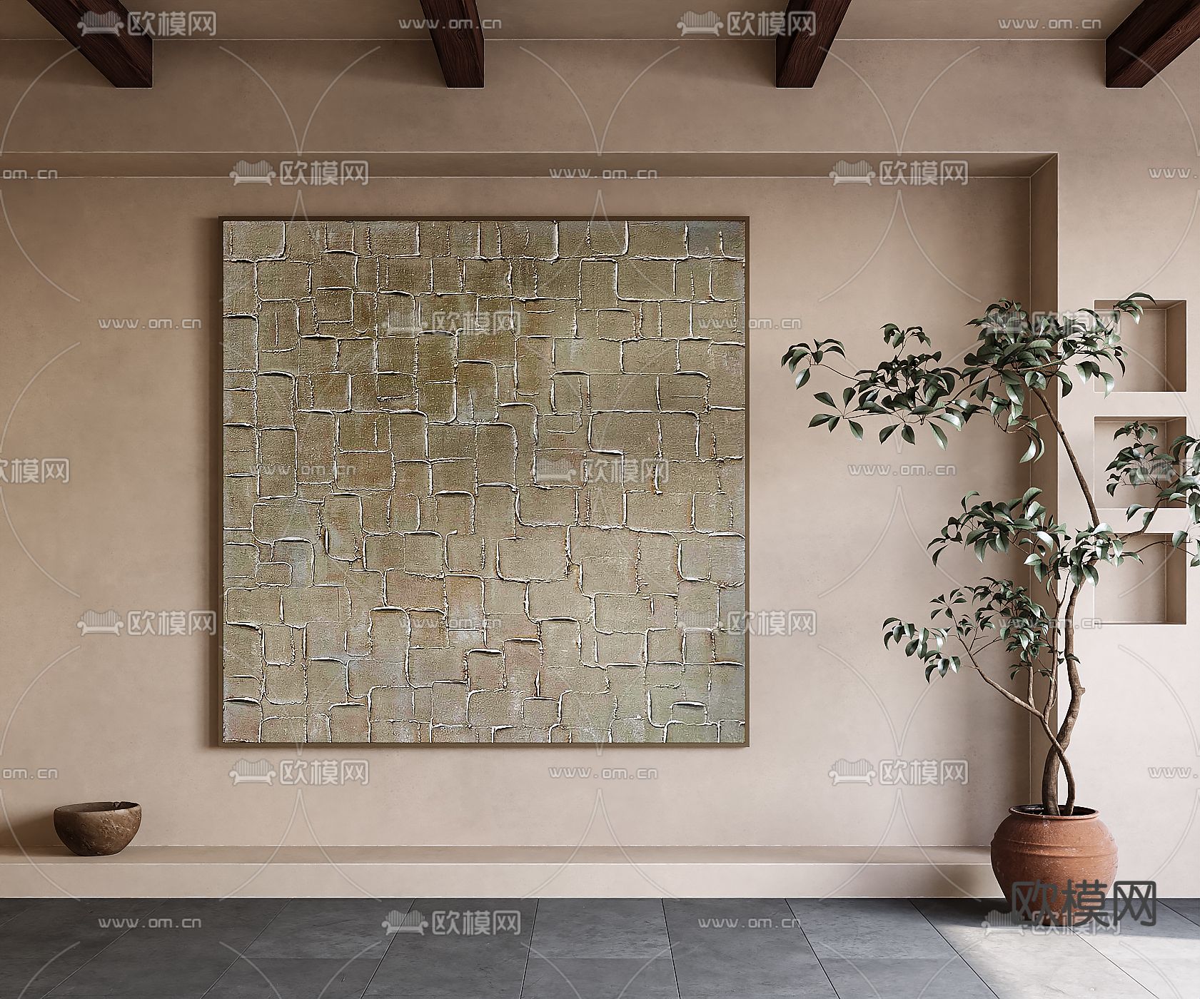 侘寂风装饰画su模型下载（渲染图1）