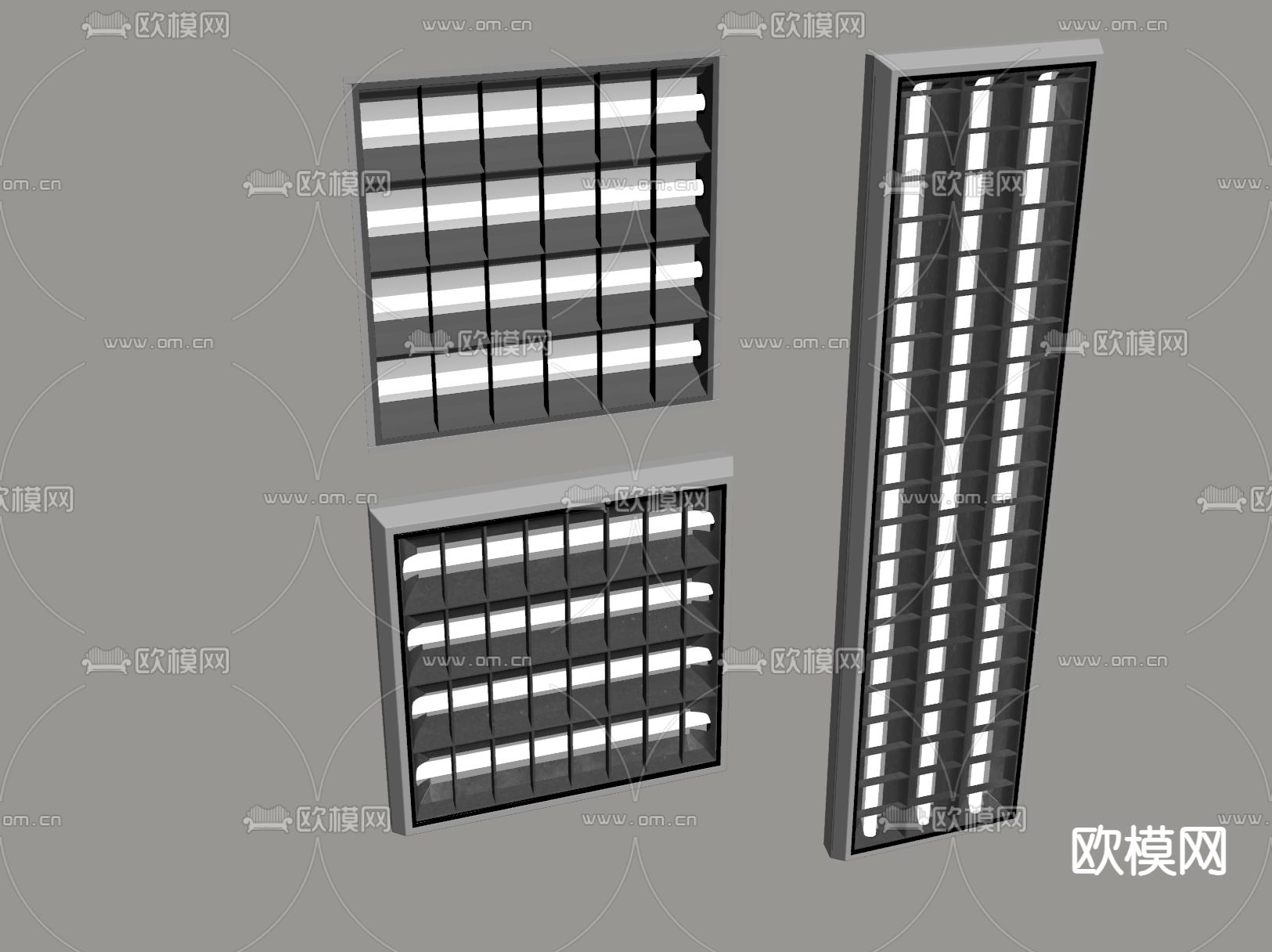 现代格栅灯 灯管su模型下载（渲染图2）