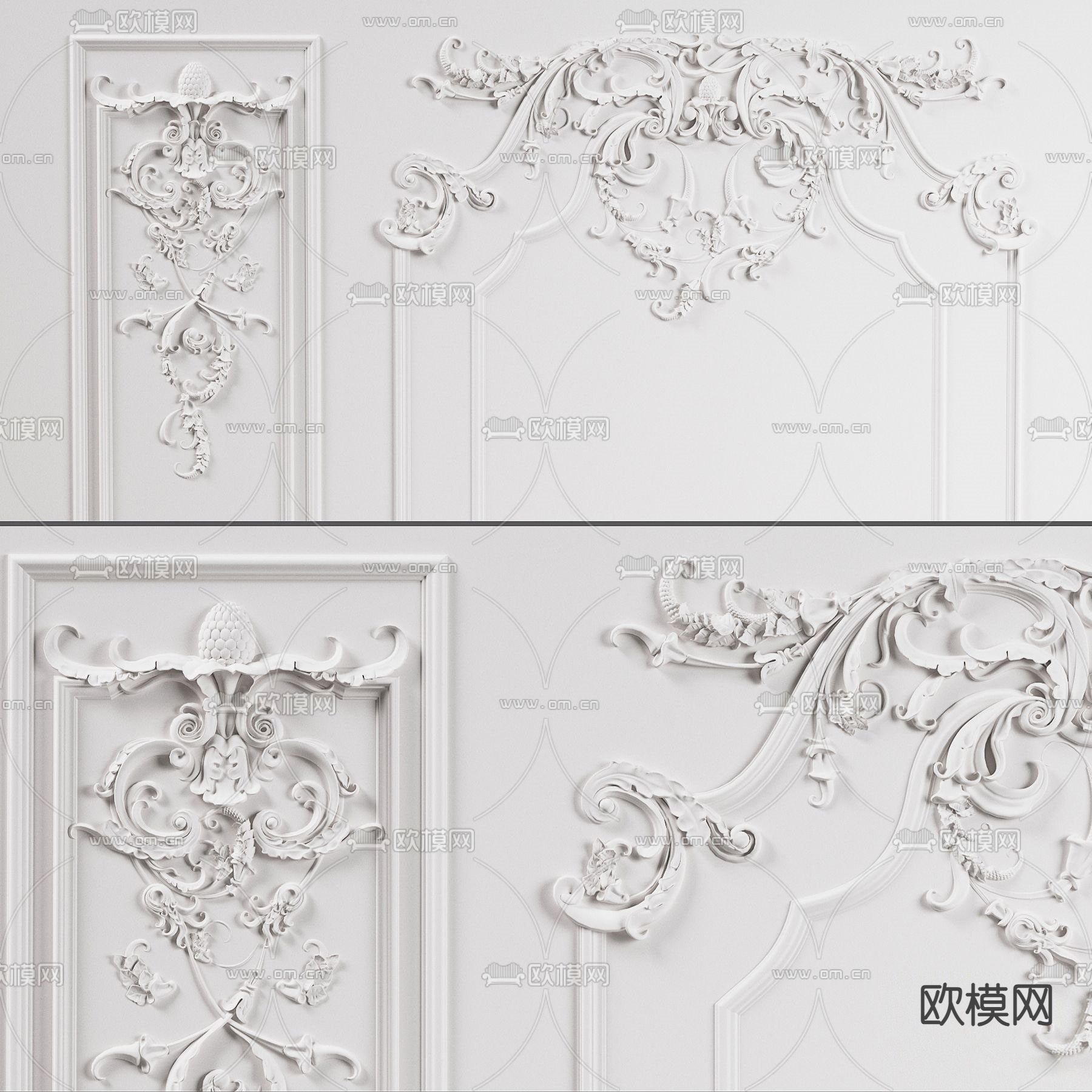 法式石膏雕花 墙饰su模型下载（渲染图1）