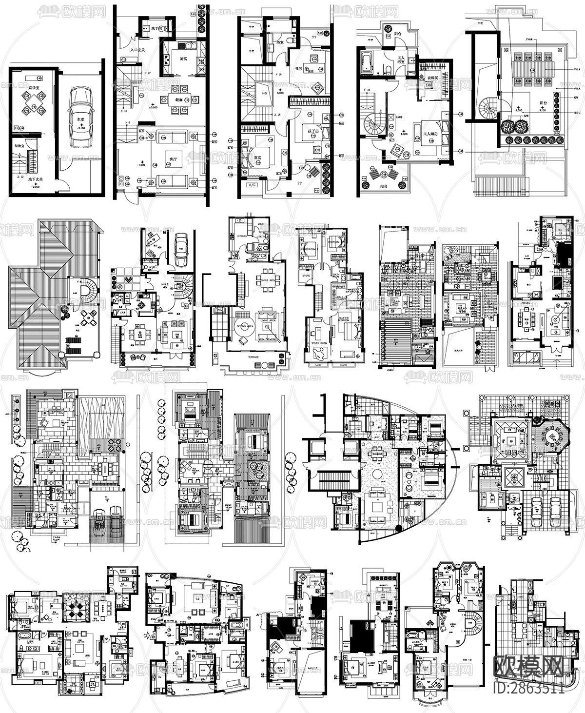 别墅cad施工图下载（渲染图1）