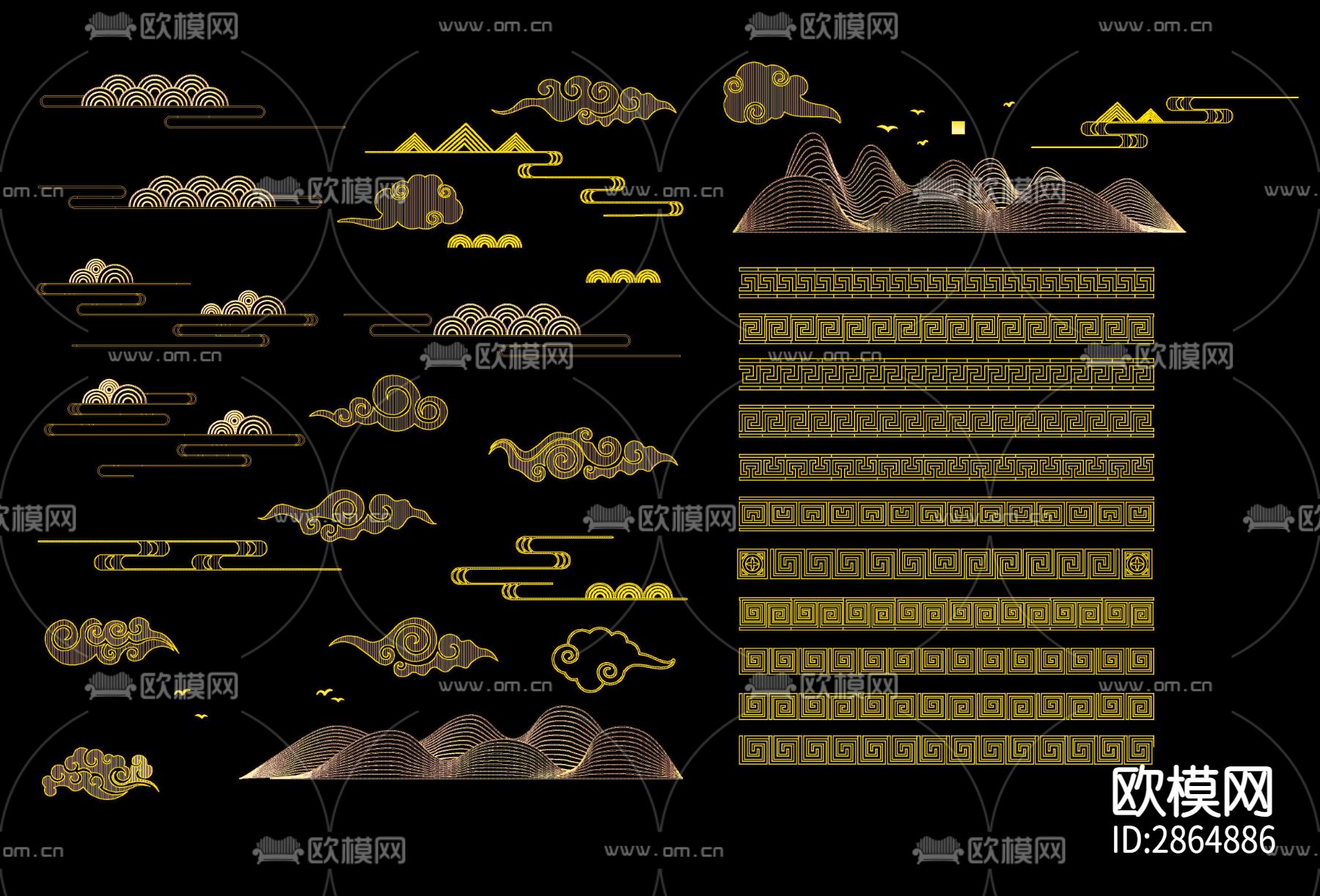 新中式云纹cad图库下载（渲染图4）