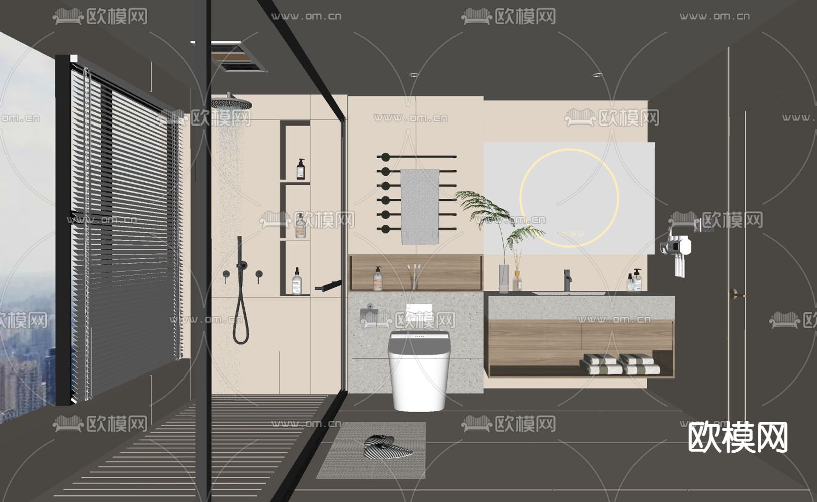奶油风卫生间 浴室su模型下载（渲染图2）