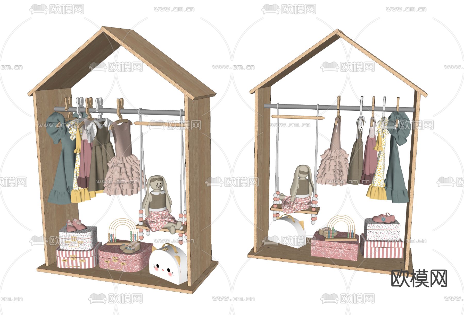 北欧儿童衣柜 挂衣架su模型下载（渲染图4）