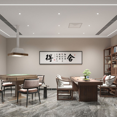 新中式棋牌室 麻将室su模型 