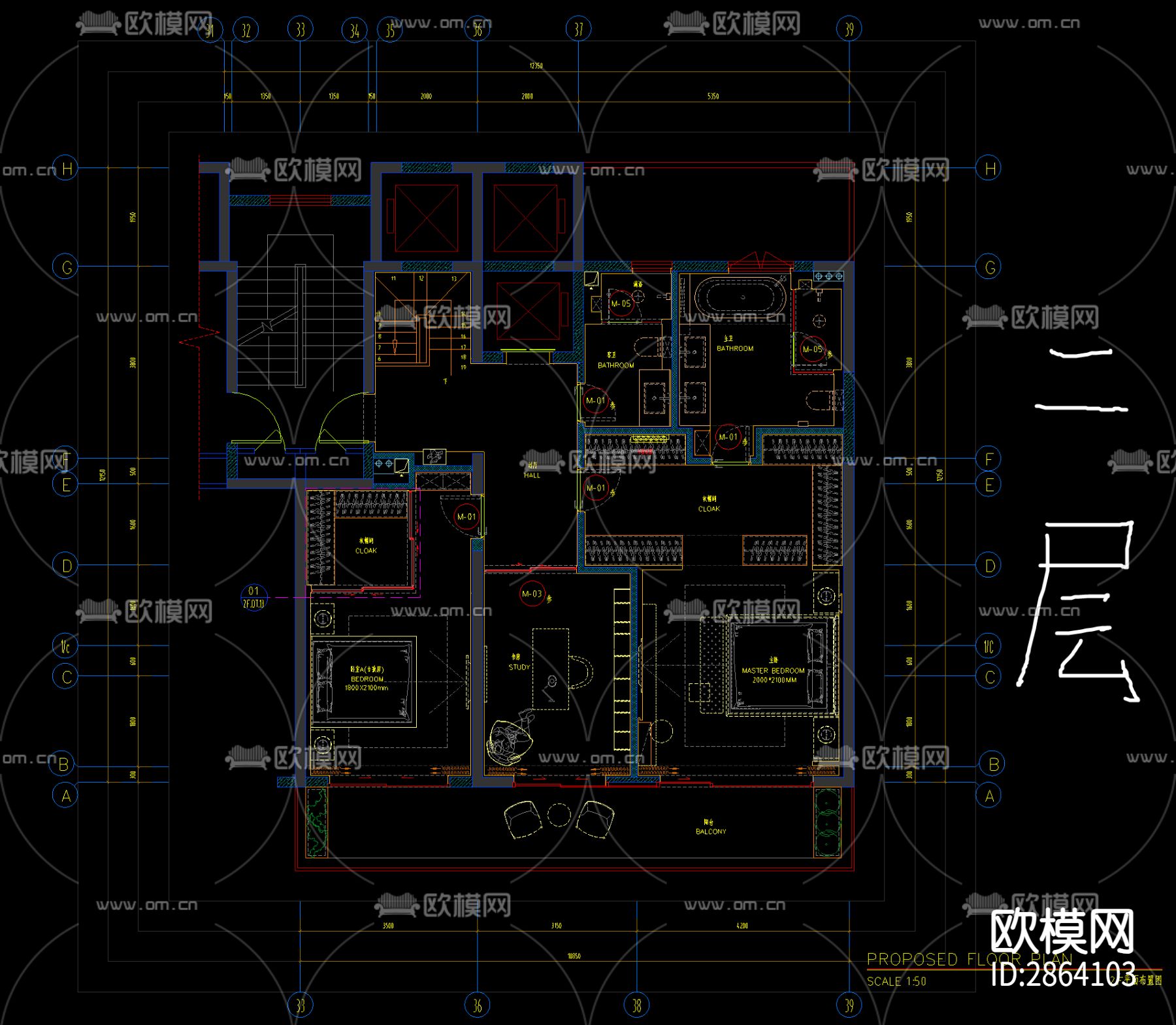 家装平层cad施工图下载（渲染图5）
