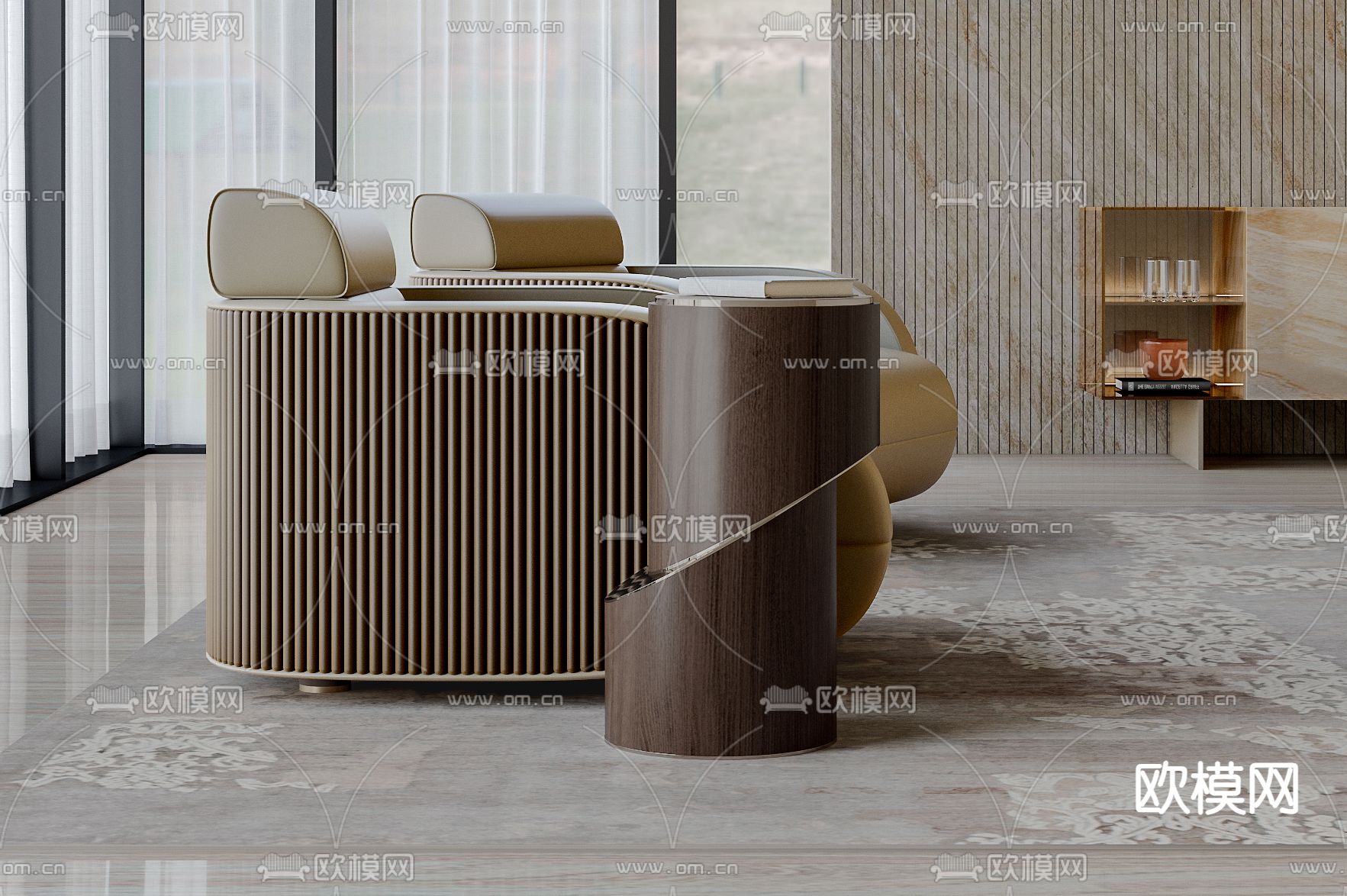 单人沙发 圆几3d模型下载