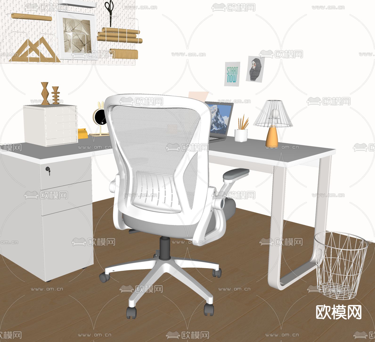 现代书桌椅su模型下载（渲染图2）