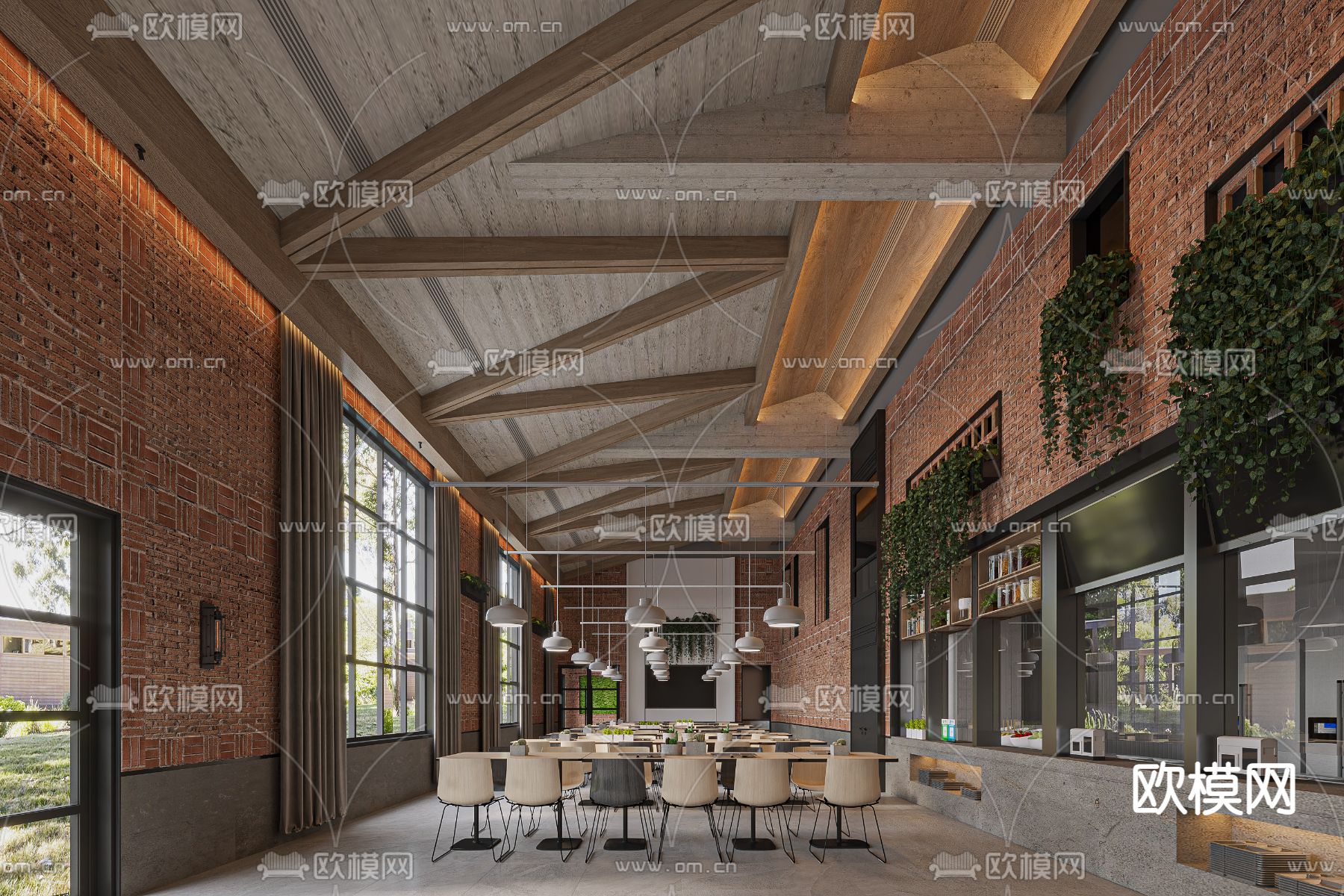 工业风食堂su模型下载（渲染图1）