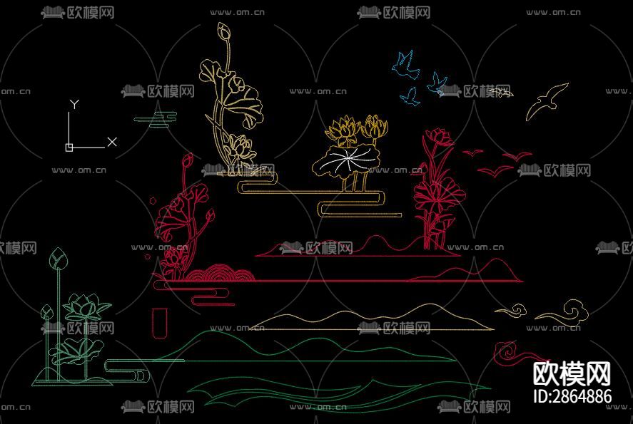 新中式云纹cad图库下载（渲染图1）