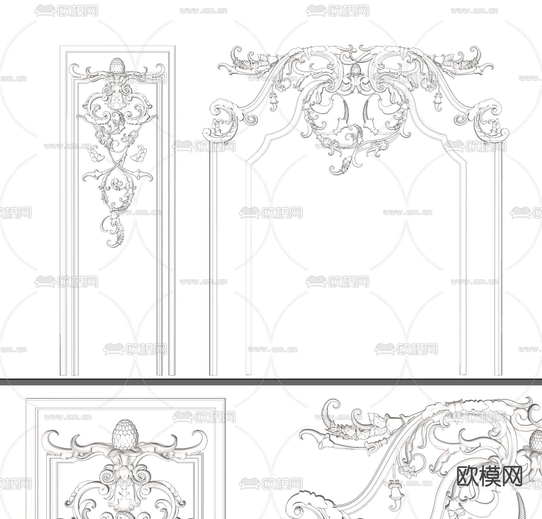 法式石膏雕花 墙饰su模型下载（渲染图2）