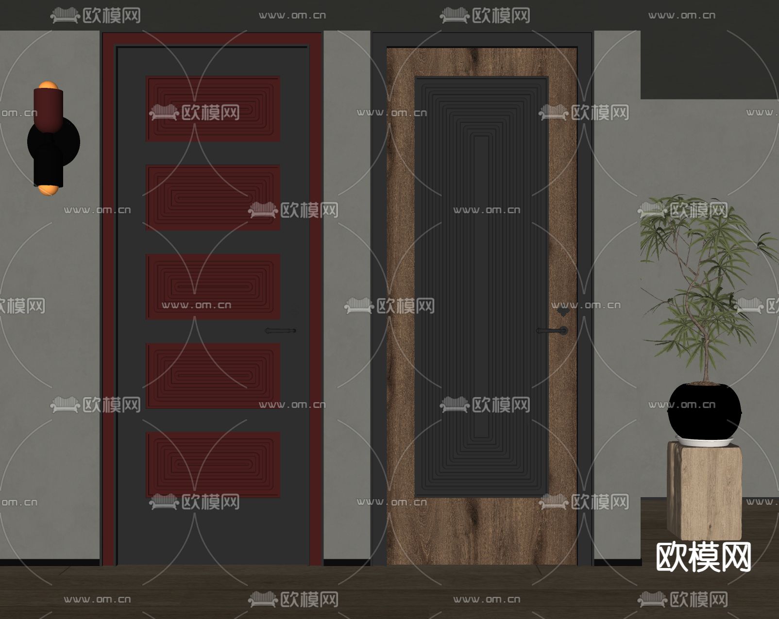 中古风单开门su模型