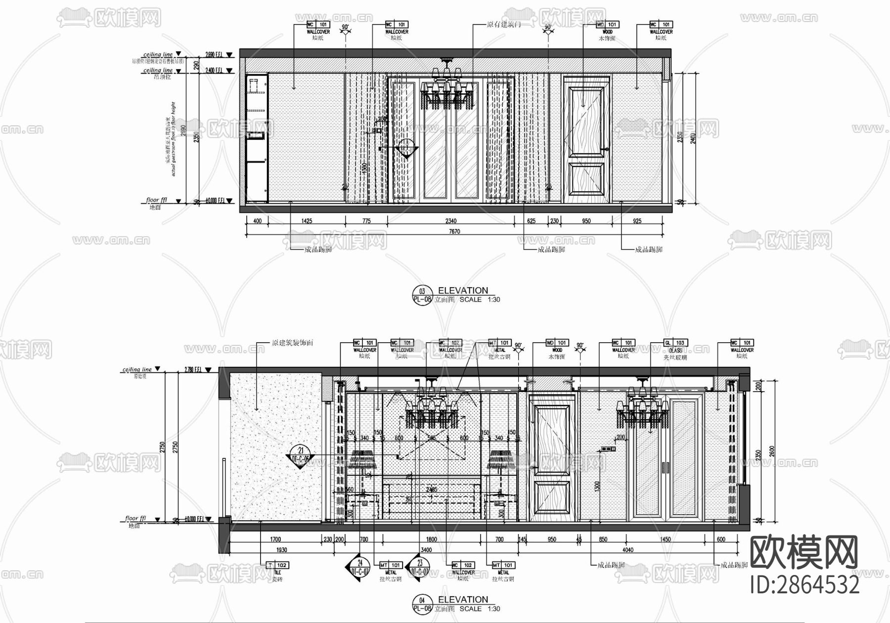 家装平层cad施工图下载（渲染图4）