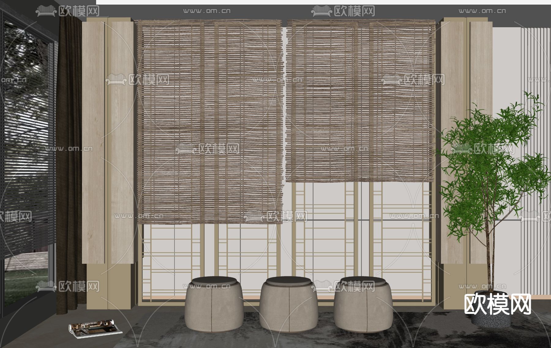 新中式百叶帘 窗户su模型下载（渲染图2）