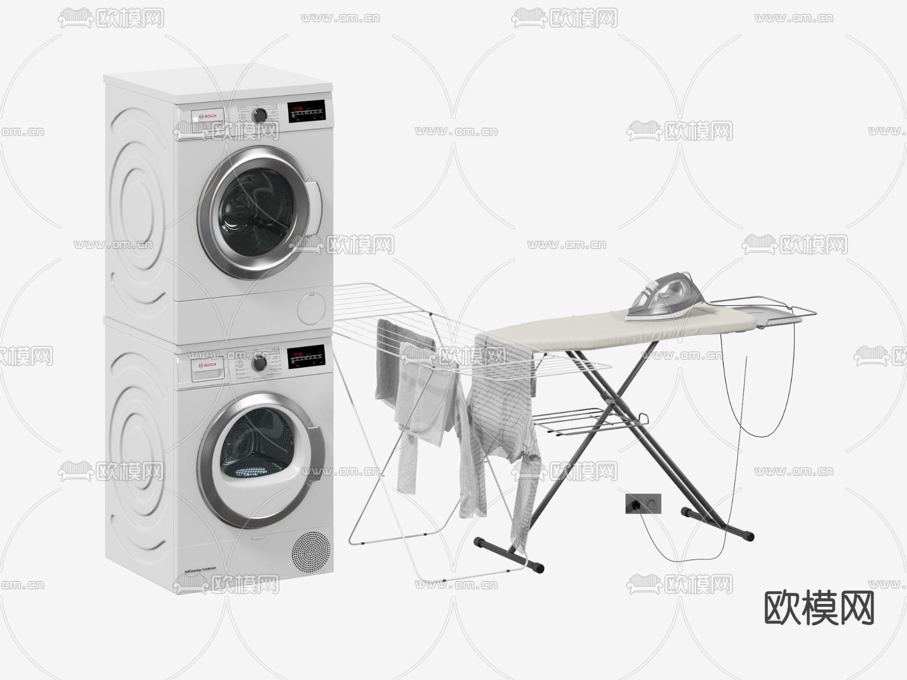 滚筒洗衣机 电熨斗 烘干机 晾衣架3d模型