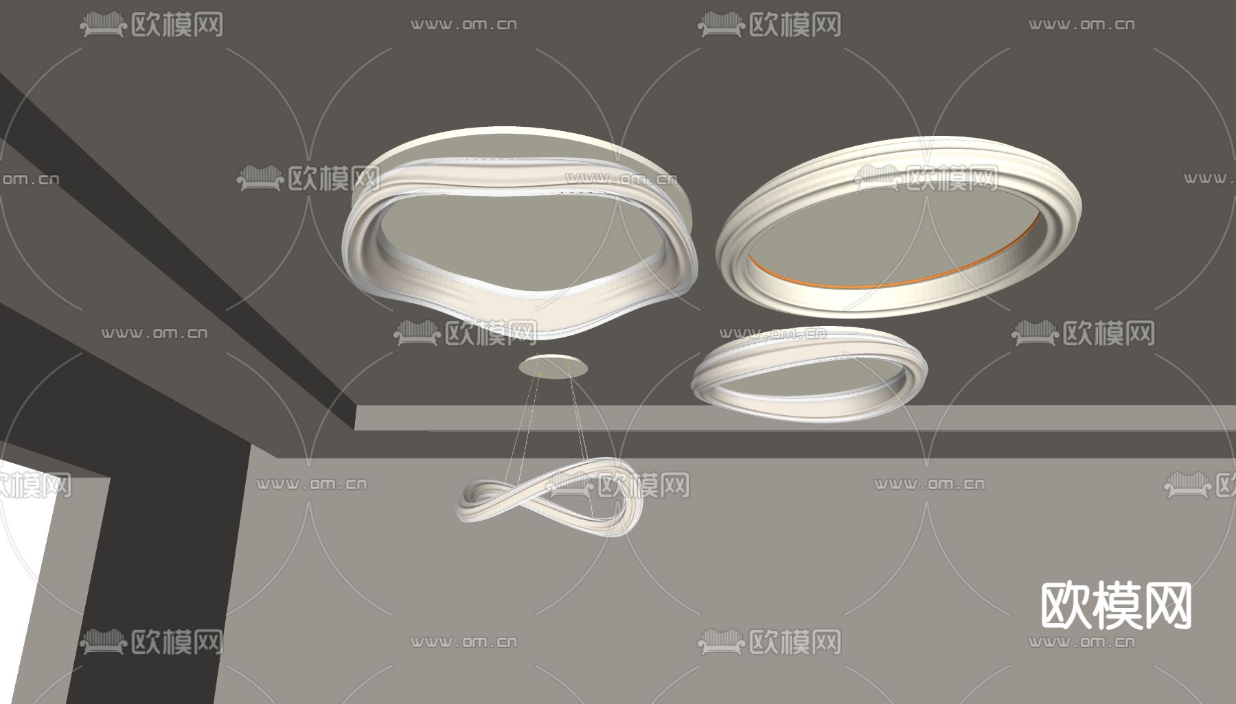 奶油风吸顶灯su模型下载（渲染图2）