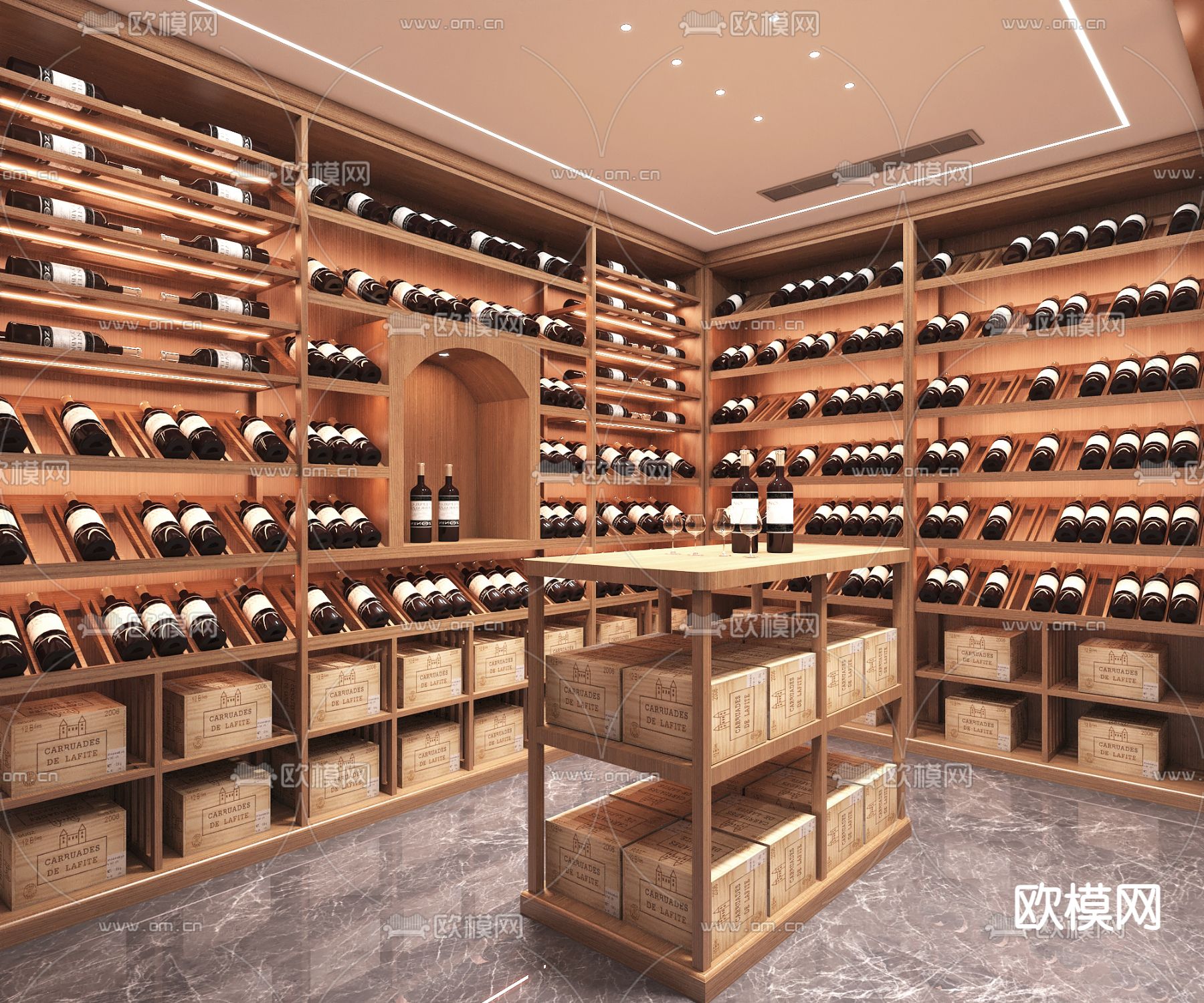 美式酒窖 红酒房 恒温室3d模型下载（渲染图2）