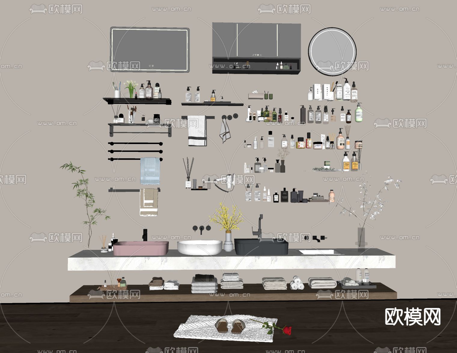 毛巾挂件 洗浴用品su模型下载（渲染图2）