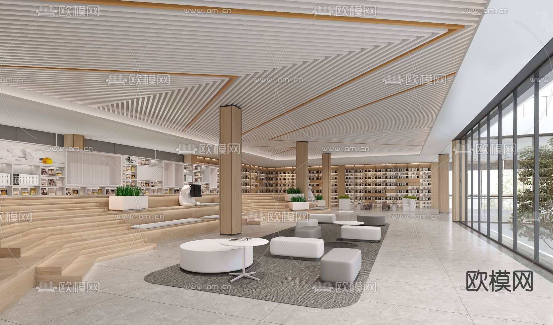 现代图书馆3d模型下载（渲染图1）