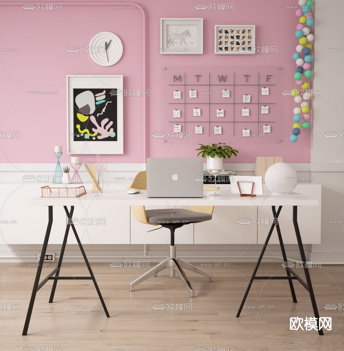 北欧书桌 电脑桌 学习桌3d模型下载