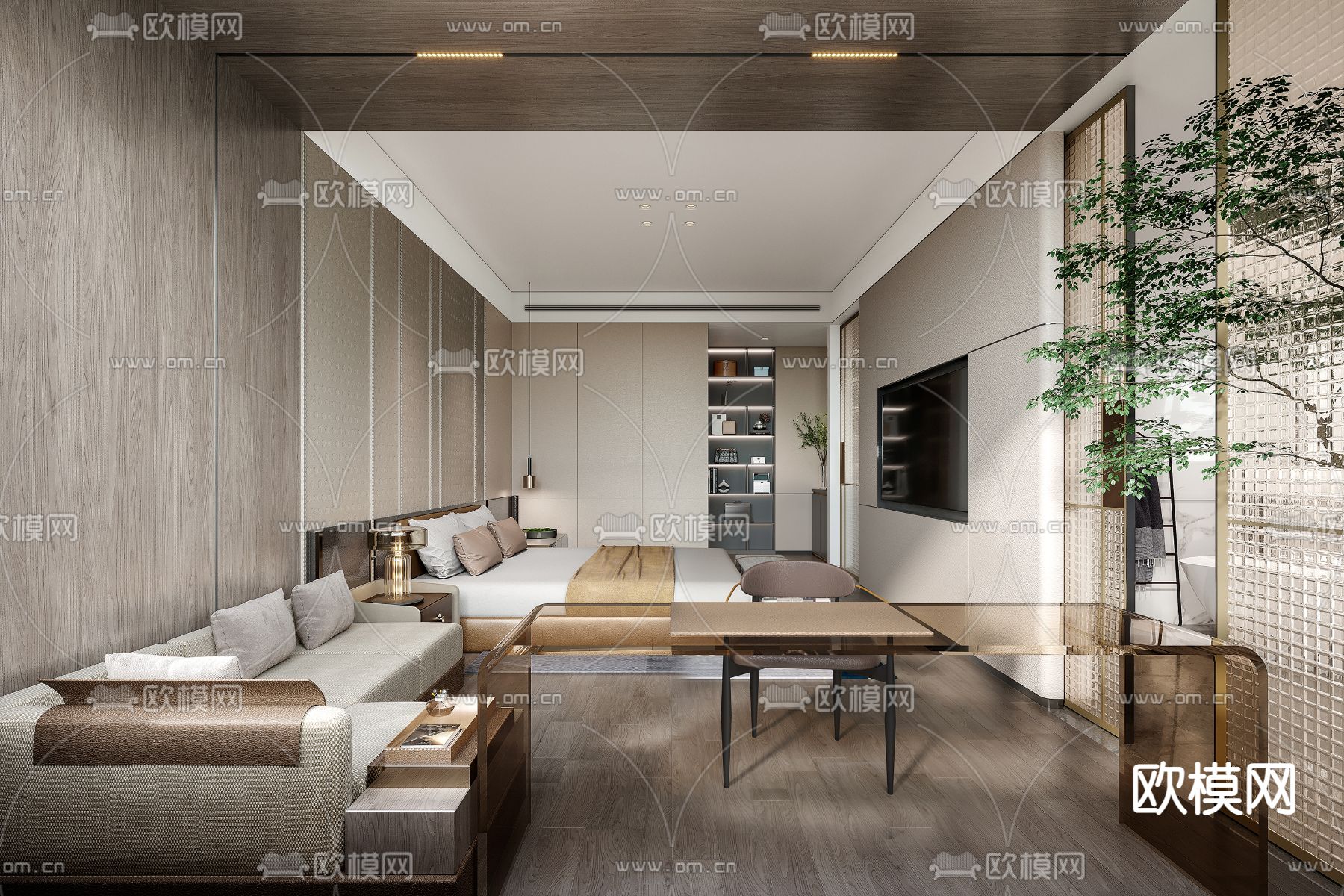 现代酒店客房3d模型下载（渲染图2）
