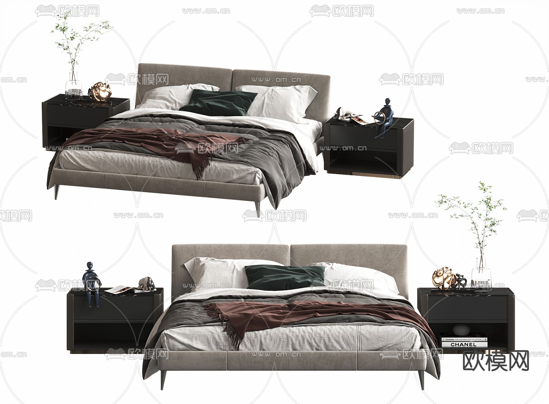 现代双人床3d模型下载
