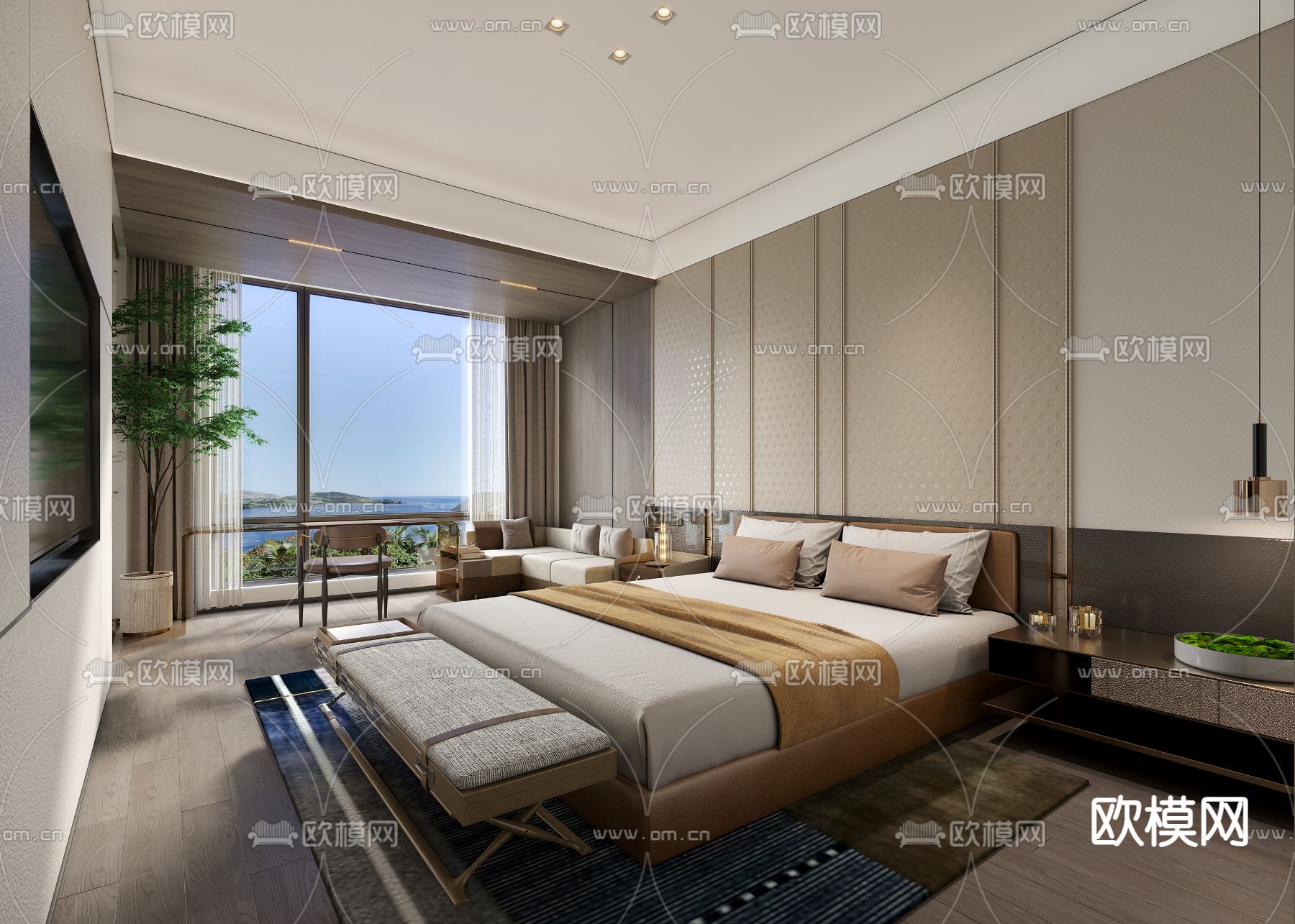 现代酒店客房3d模型下载（渲染图1）