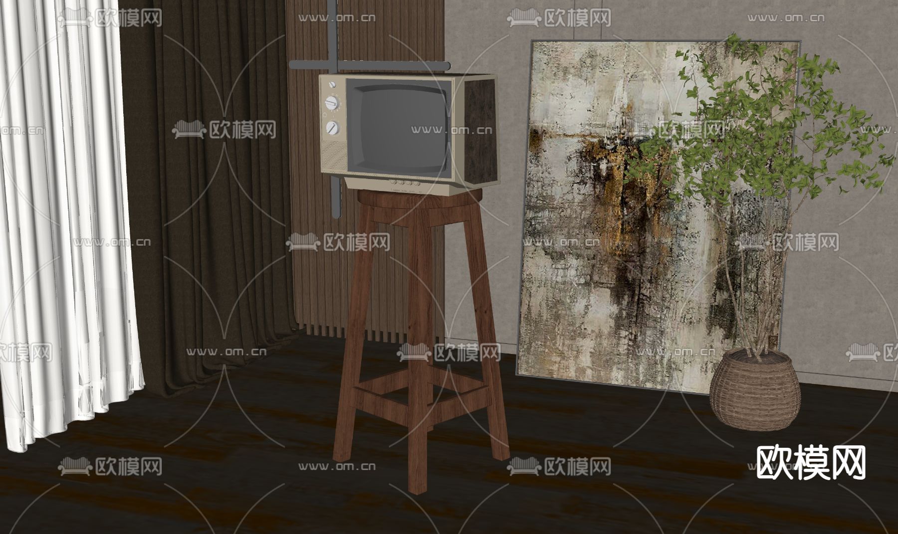 电视机su模型下载（渲染图2）
