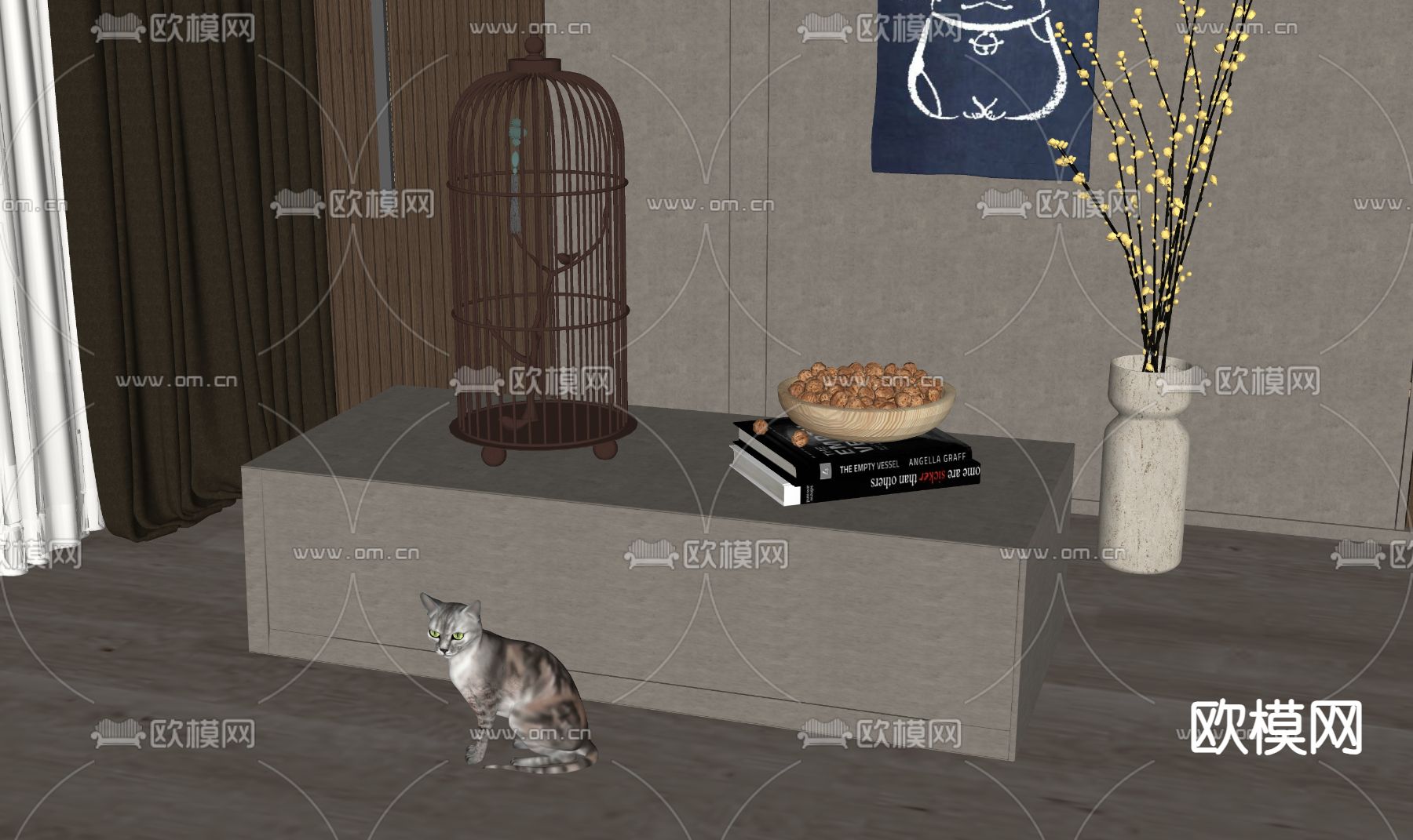 新中式鸟笼su模型下载（渲染图2）
