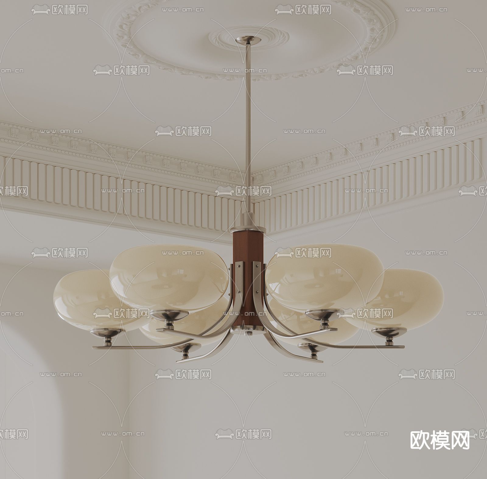 法式多头吊灯su模型下载（渲染图1）