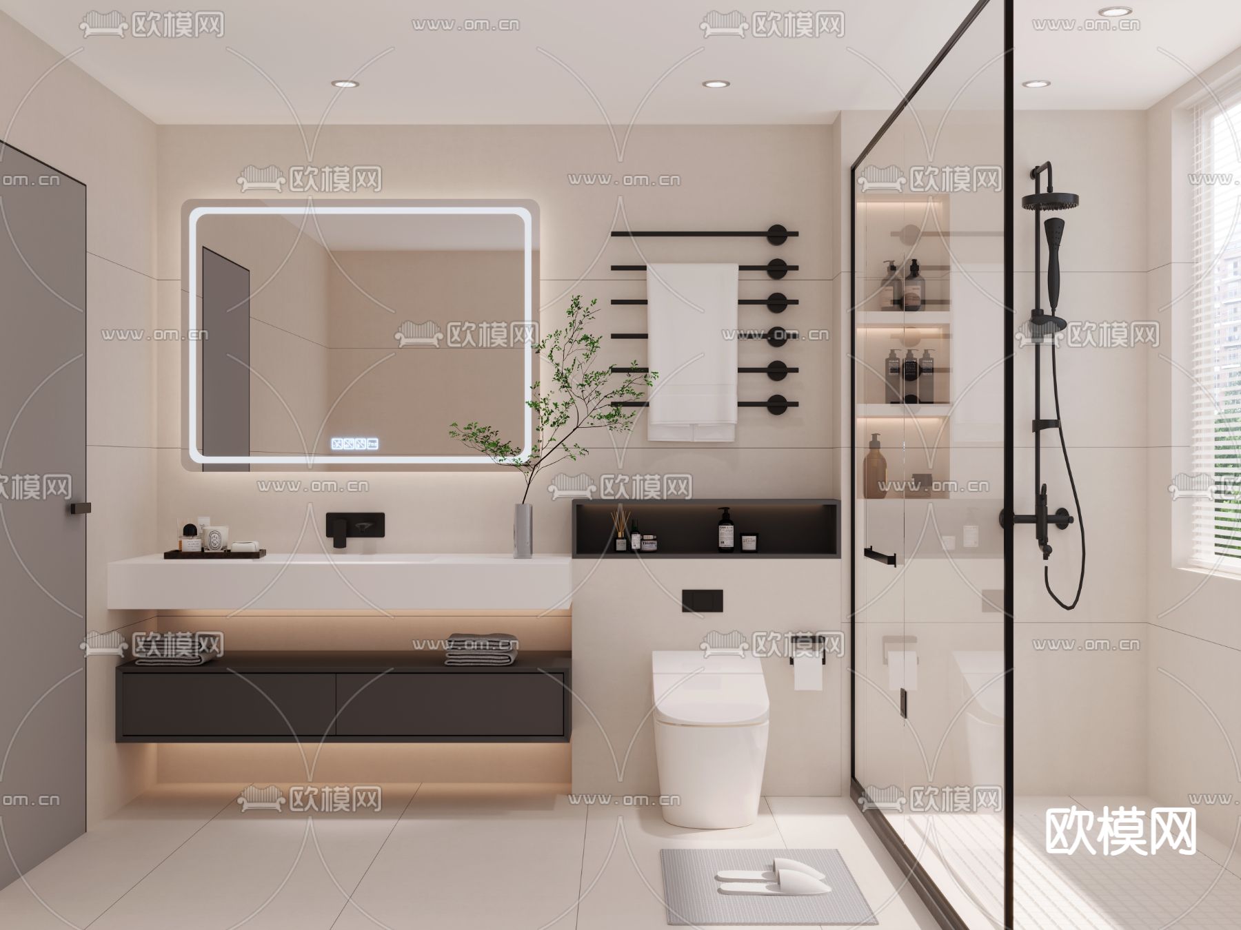 奶油风卫生间 浴室3d模型下载