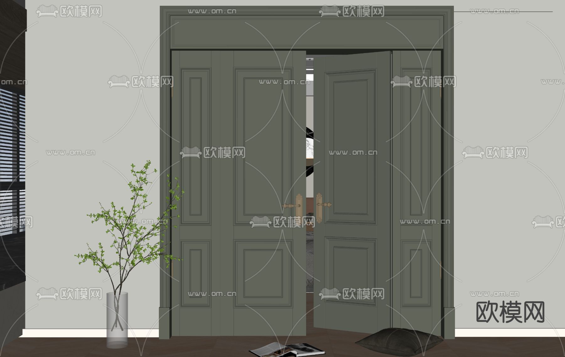 简欧双开门su模型下载（渲染图2）