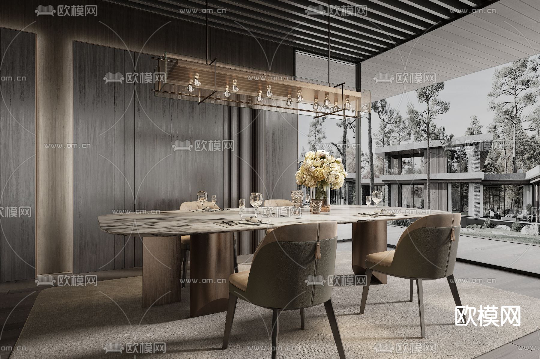Minotti 米洛提 餐桌椅su模型下载_ID14291357_sketchup模型下载-欧模网