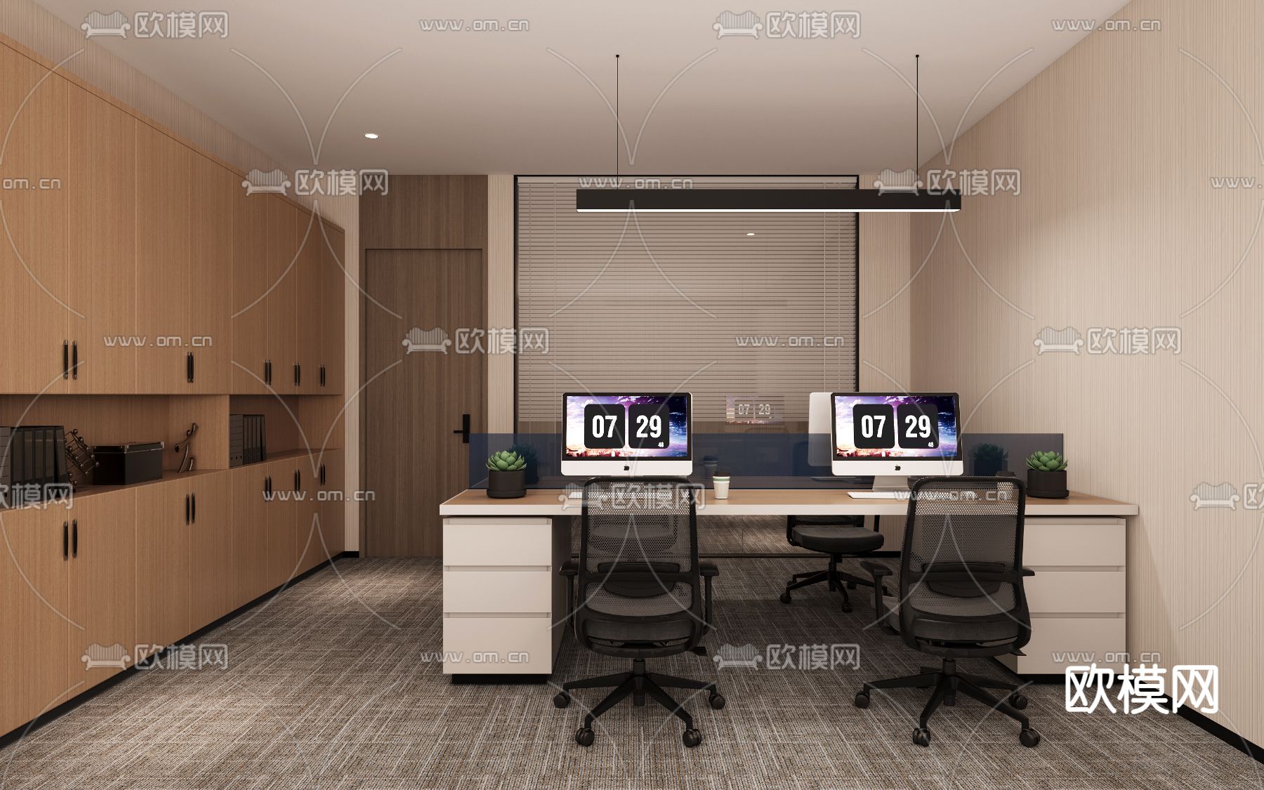现代办公室su模型下载（渲染图1）