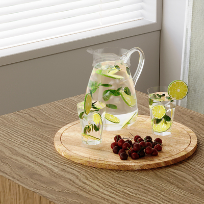  柠檬水 托盘 水壶水杯su模型 