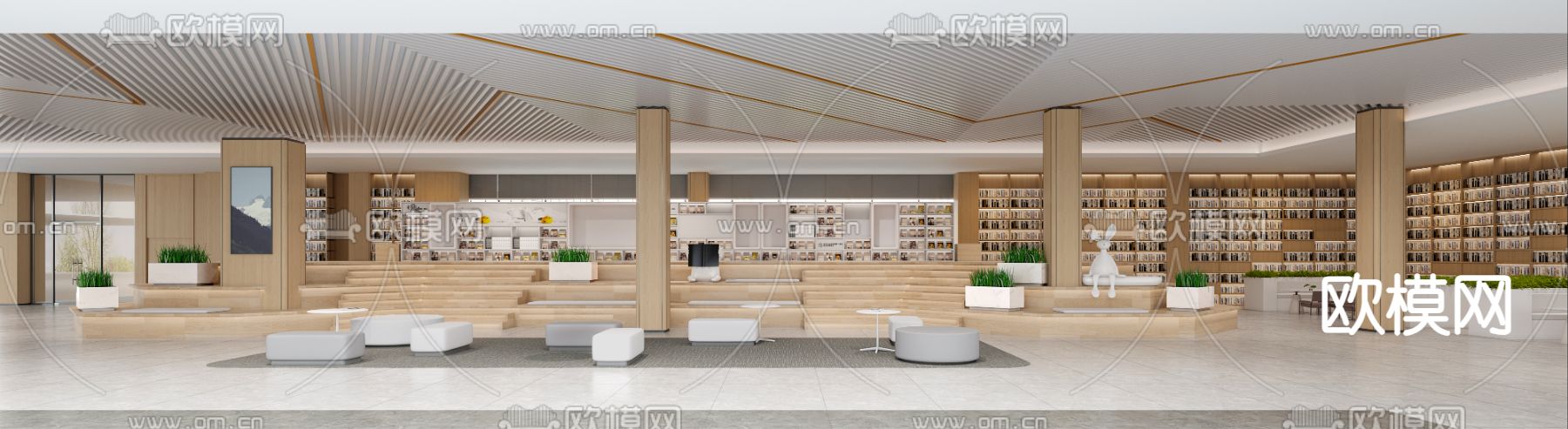 现代图书馆3d模型下载（渲染图2）