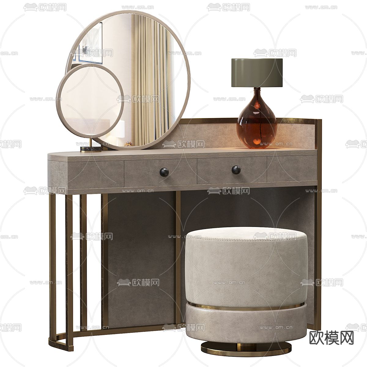 PARMA 梳妆台 矮凳 镜子su模型下载（渲染图1）