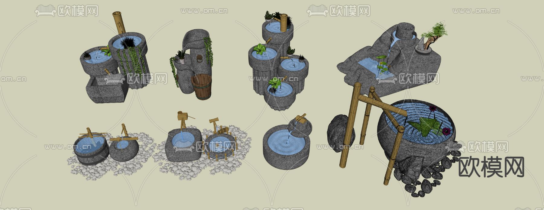 景观小品 石槽 水钵su模型
