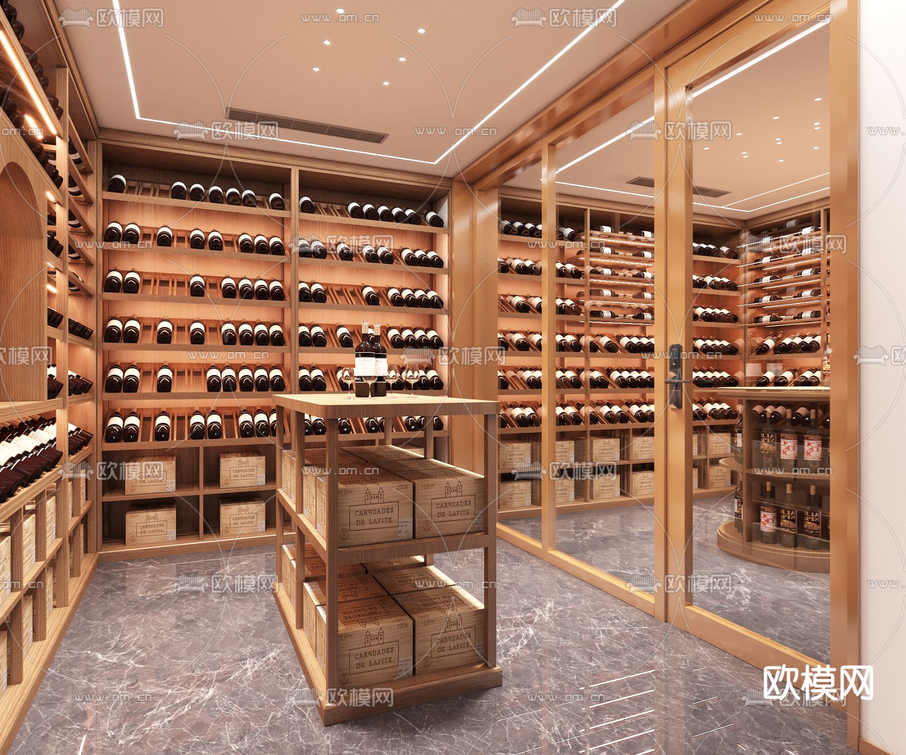 美式酒窖 红酒房 恒温室3d模型下载（渲染图1）