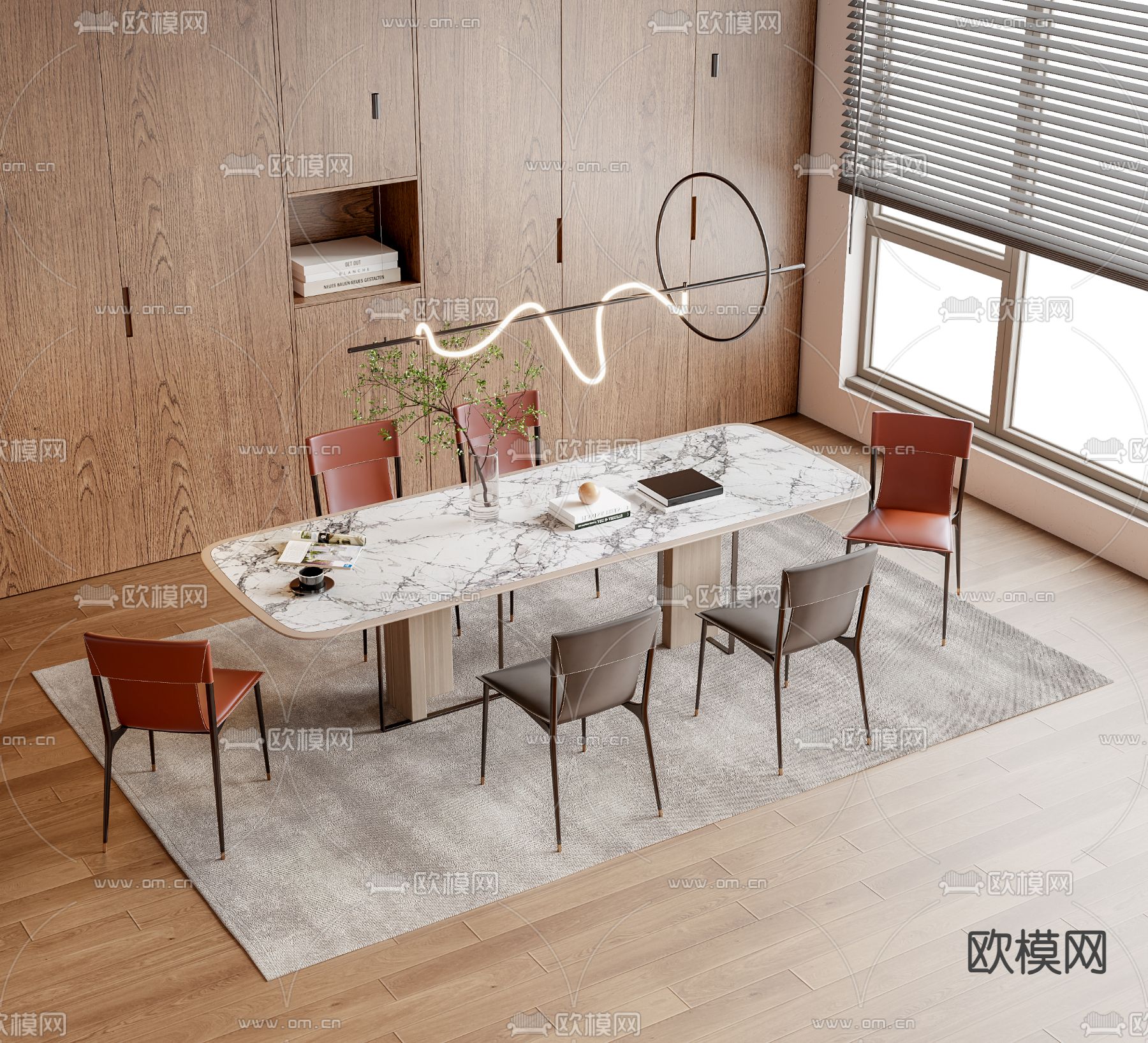 条形餐桌椅3d模型下载