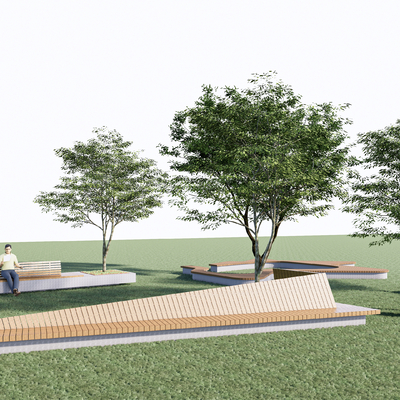  户外座凳 公共座凳su模型 