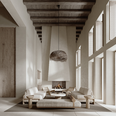  侘寂风别墅大堂su模型 