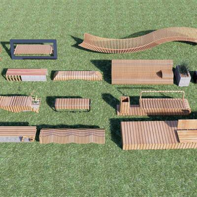  户外座凳 公共座凳su模型 