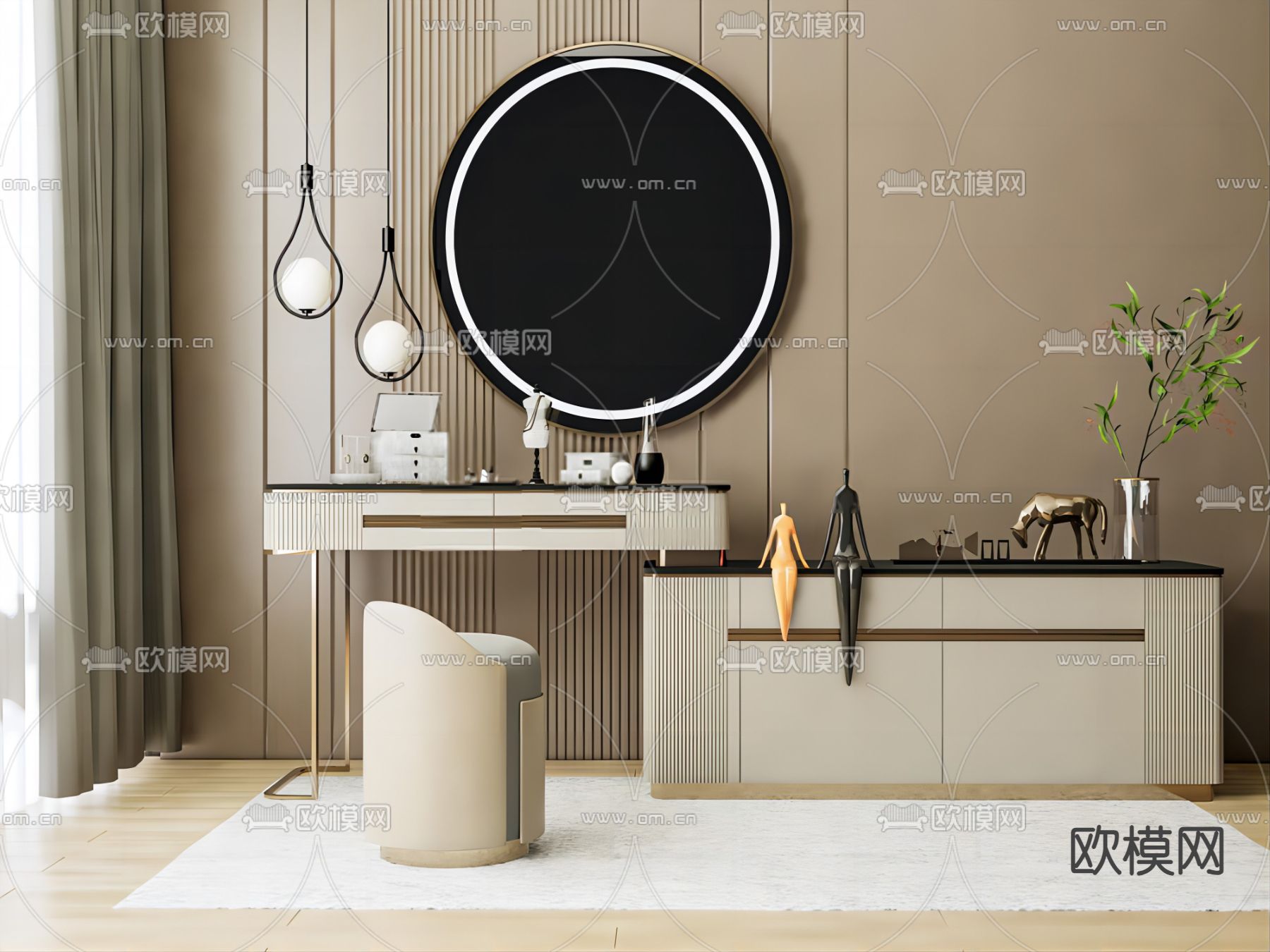 梳妆台 智能镜su模型下载（渲染图1）