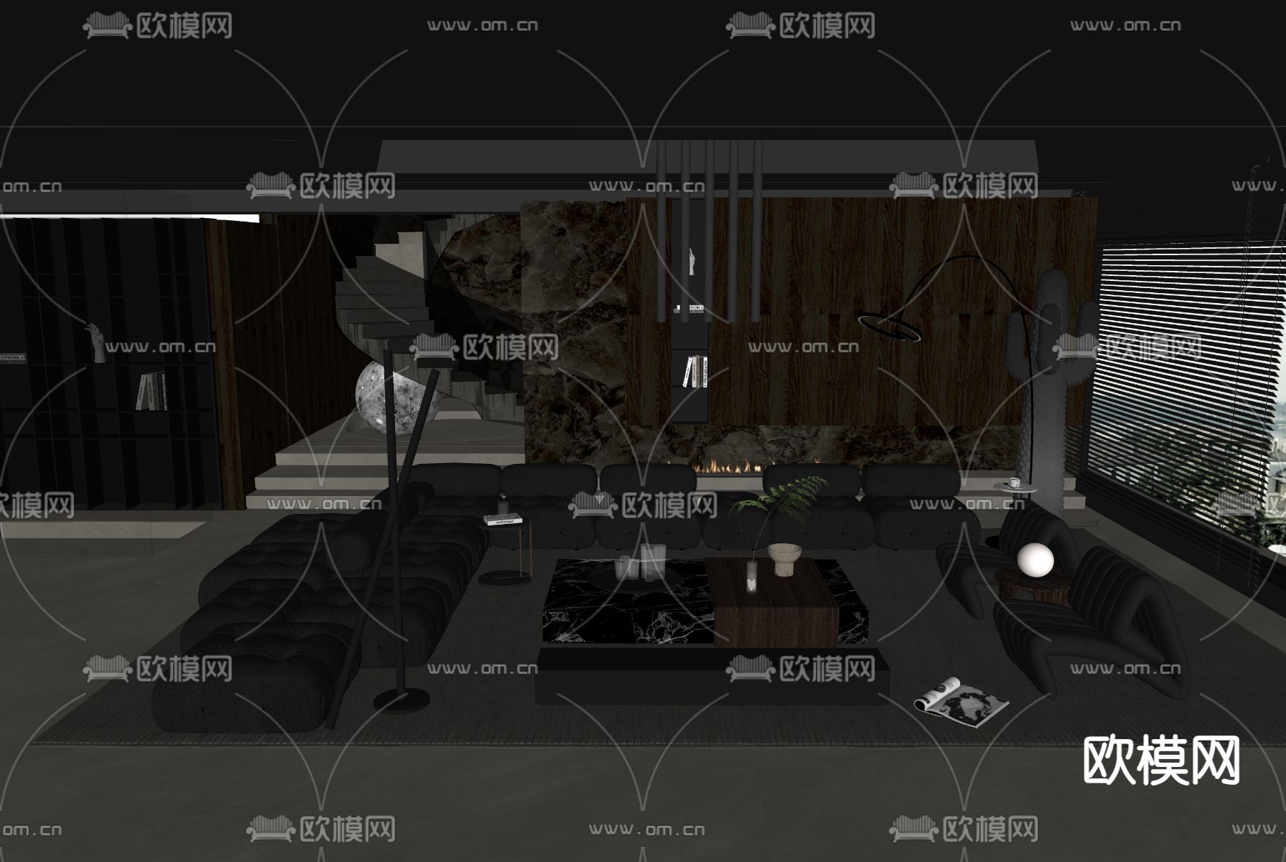 暗黑风组合沙发su模型下载（渲染图2）