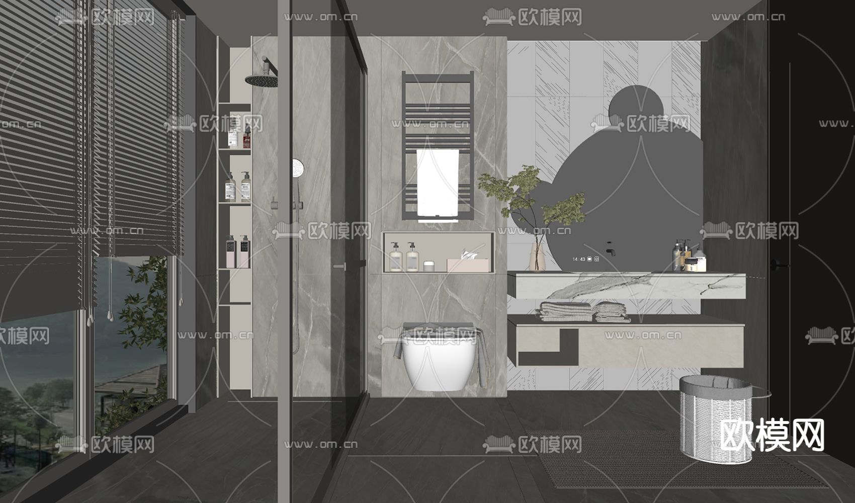 现代卫生间 浴室su模型下载（渲染图2）