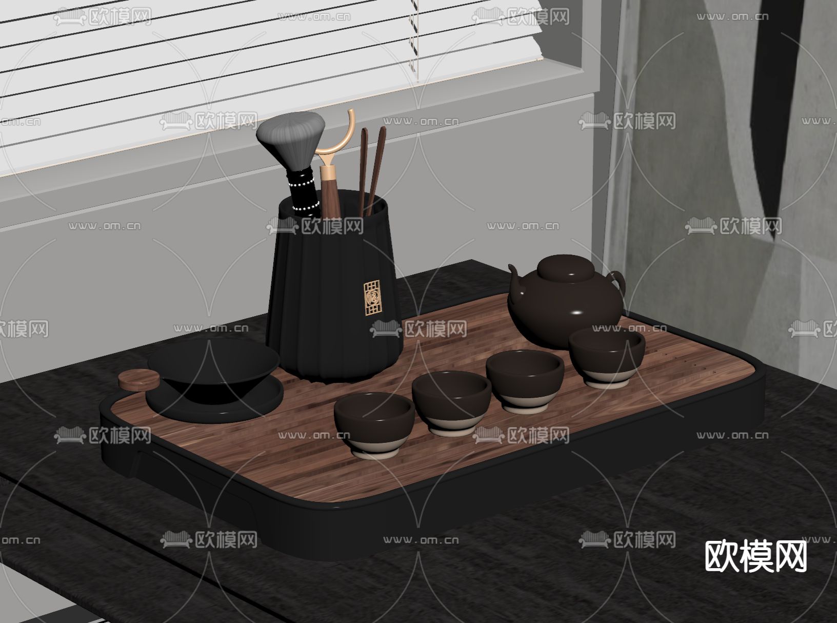 新中式茶具 茶台 茶壶 茶杯su模型下载（渲染图2）