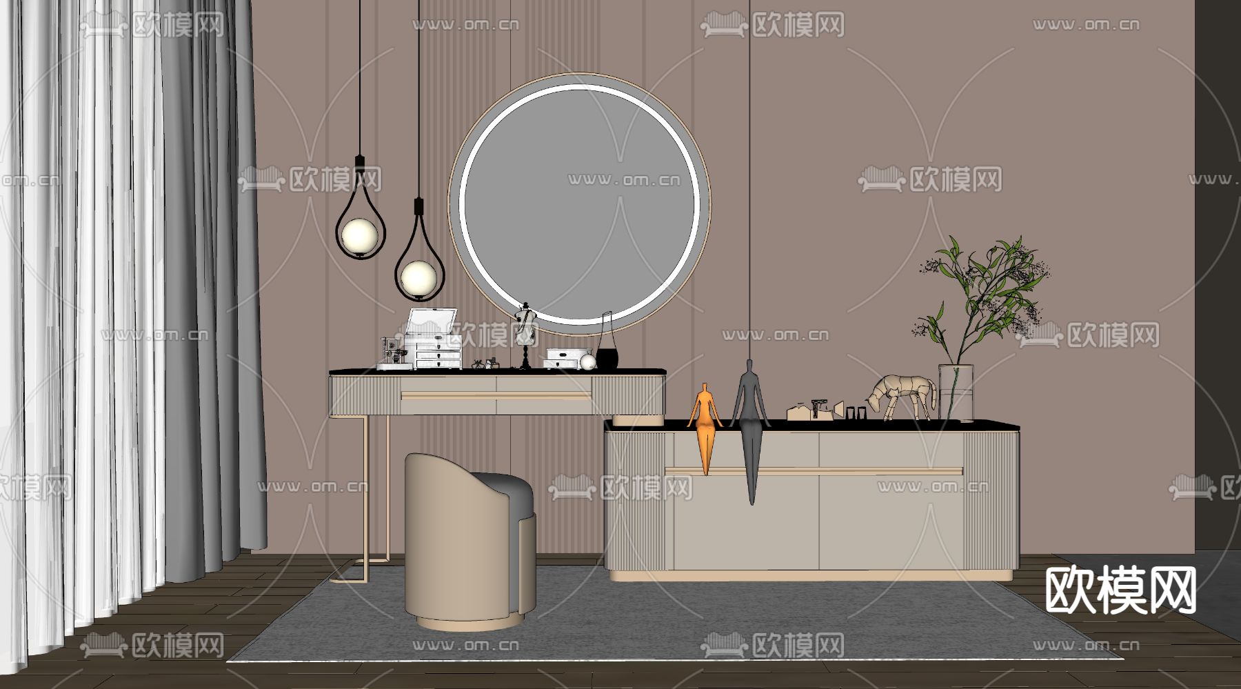 梳妆台 智能镜su模型下载（渲染图2）